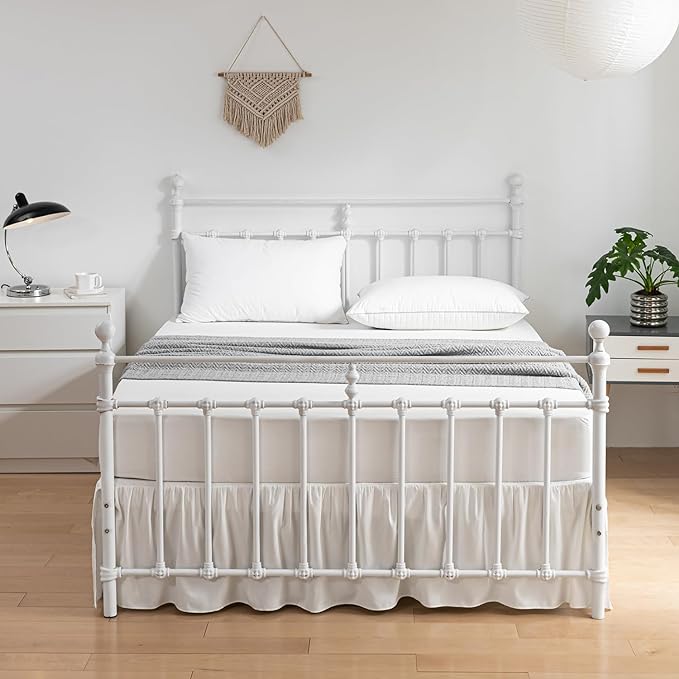 Bed Skirt Queen Size Ruffled Bed Skirt with Split Corners, 18 Inch Drop Dust Ruffle Bed Skirt with Platform, Ivory,Queen Size