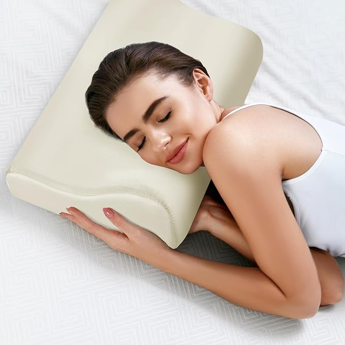 HOMBYS Satin Pillow Case for Contoured Support Pillow (DO NOT Include Pillow) -Zippered Pillow Cover for Neck Pillow for Cervical 1 Pack-Silky, Smooth and Breathable, Queen Size