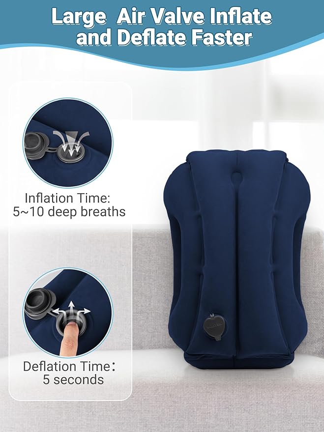 Maliton Inflatable Travel Pillow for Airplane Comfortable Sleeping to Relieve Neck and Shoulder Pain, Support Head Inflatable Pillow for Long Flights, Used for Airplanes, Cars, Trains, Office(Blue)