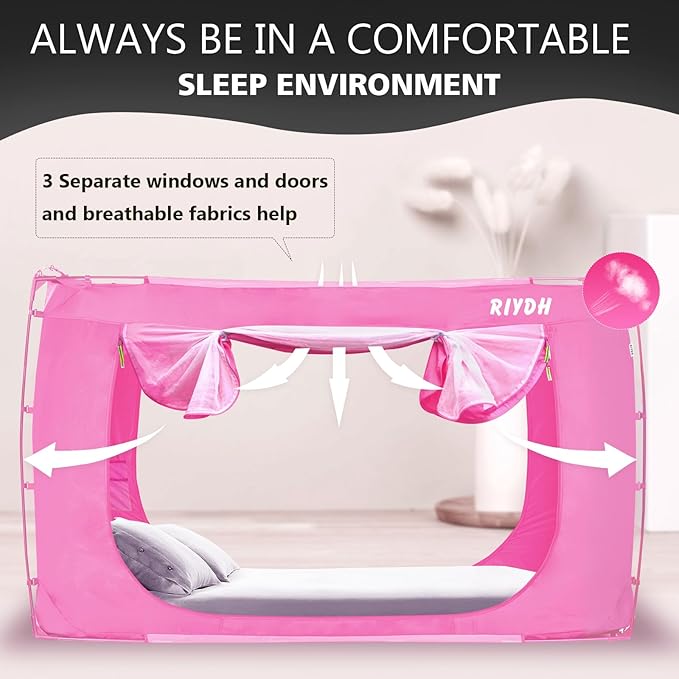 Bed Tent Bed Canopy Full Size Tents for Adult and Kids- Portable Dream Tent Indoor Sleeping Tents 70% Blackout with 3 Doors Breathable Big Space Tents