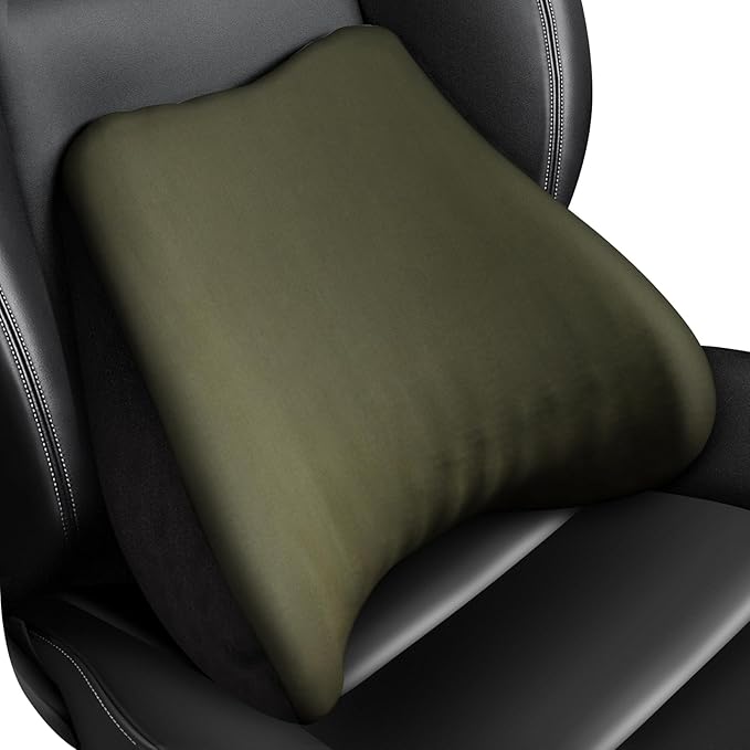 Soft Lumbar Support Pillow for Driving Seat 100% Memory Foam Lumbar Pillow for Lower Back Pain Relief, Lumbar Support Cushion for Car Seat, Office Chair - Army Green