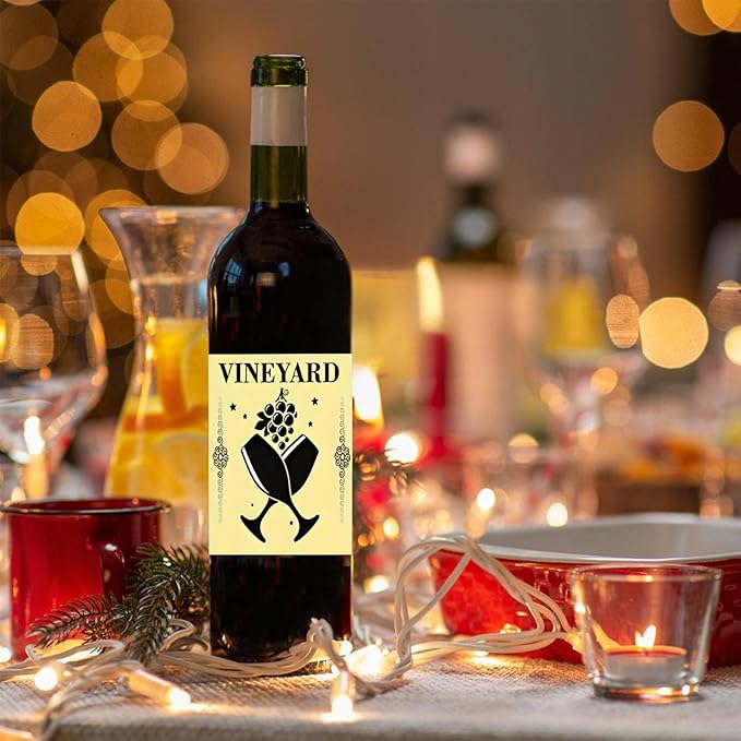 24pcs Wine Bottle Label VINEYARD Decorations Waterproof Wraps Sticker 3.75x3.4 In for wine Bottle Women Men Party Supply,