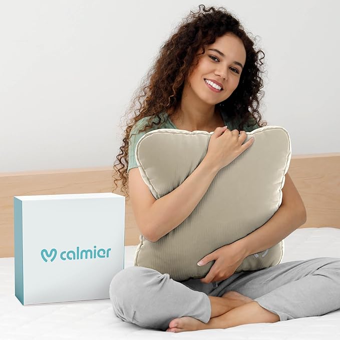 Calmier - 12 lb Sensory Weighted Pillow - Glass Bead Filled Hug Pillow - Ultra Plush Cozy Weighted Pillows for Adults and Kids - Child Sensory Pillow - Weighted Lap Pad (Tan - Minky, 12 LBS)