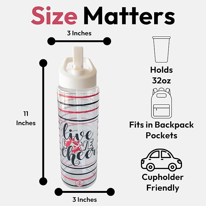 32oz Cheerleader Water Bottle with Straw Lid | BPA-Free Reusable Bottles for Cheerleaders, Cheer Team or Cheerleading Coach | Great Gifts for Girls, Coaches