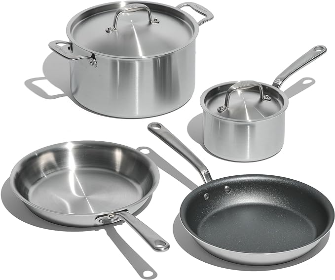 Made In Cookware - 6 Pc Stainless Steel Cookware Set - 5 ply Clad - Includes Frying Pans, Saucepan, and Stock Pot - Professional Grade - Crafted in Italy - Induction Compatible