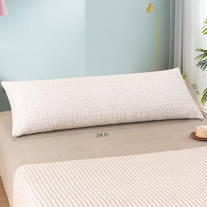 Cooling Shredded Memory Foam Body Pillow - Adjustable Fluffy Body Pillows for Adults - Large Long Bed Pillows for Sleeping with Washable Cover - 20x54 inch