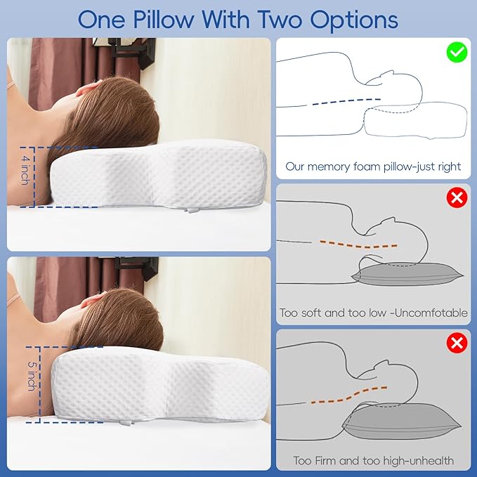 H HOKIZU Cervical Neck Pillow for Pain Relief, Ergonomic Contour Memory Foam Pillow for Side,Back,Stomach Sleepers, Orthopedic Pillow for Neck Pain Relief (White, 24"x14"x5")