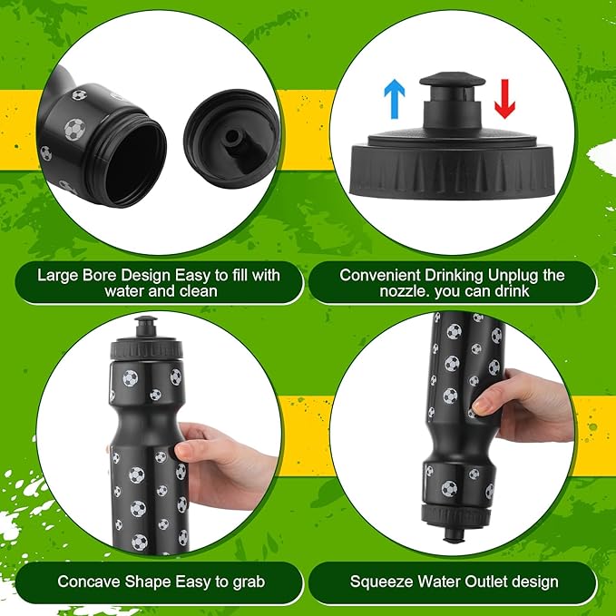 2 Pcs Soccer Party Favors, Soccer Drawstring Bags Goodie Treat Bags and 24 oz Squeeze Water Bottles