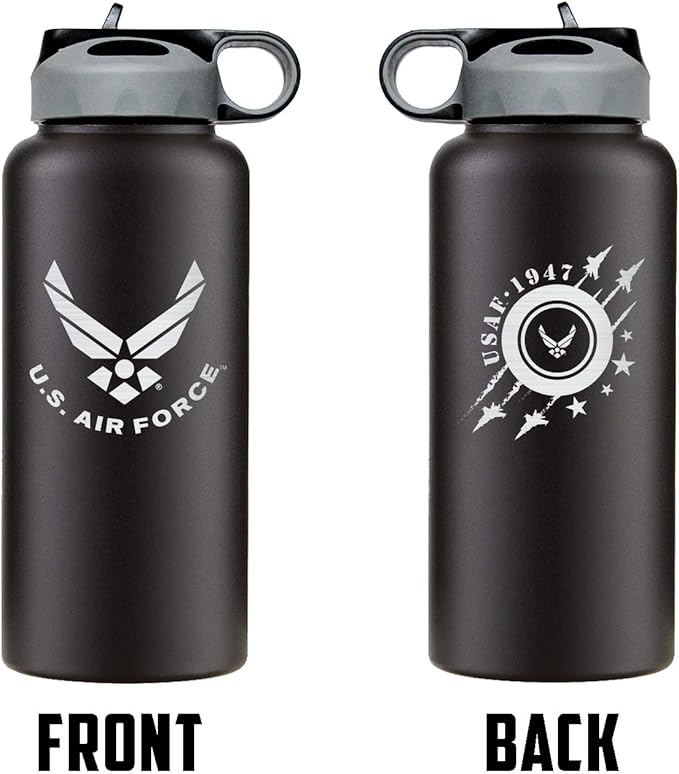 32oz Air Force Stainless Steel Insulated Water Bottle with Engraved USAF Logo - Air Force Gifts for Veterans | Disabled USMC Vet Owned SMALL Business