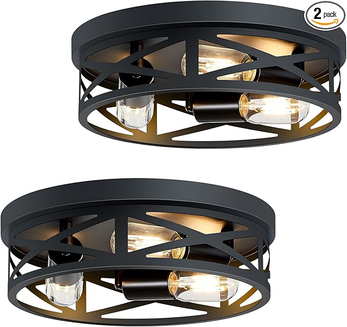 13 inch Black Flush Mount Ceiling Light Fixture, 3-Light, Close to Ceiling, Ideal for Hallway, Kitchen, Farmhouse, Bedroom