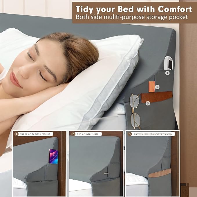 Vekkia Queen Size Bed Wedge Pillow for Headboard Gap/Extra Wider10 Bed Wedge Gap Filler,Mattress Wedge Fill Wider Gap (0-8") Between Headboard and Mattress(Grey 60"x10"x10")