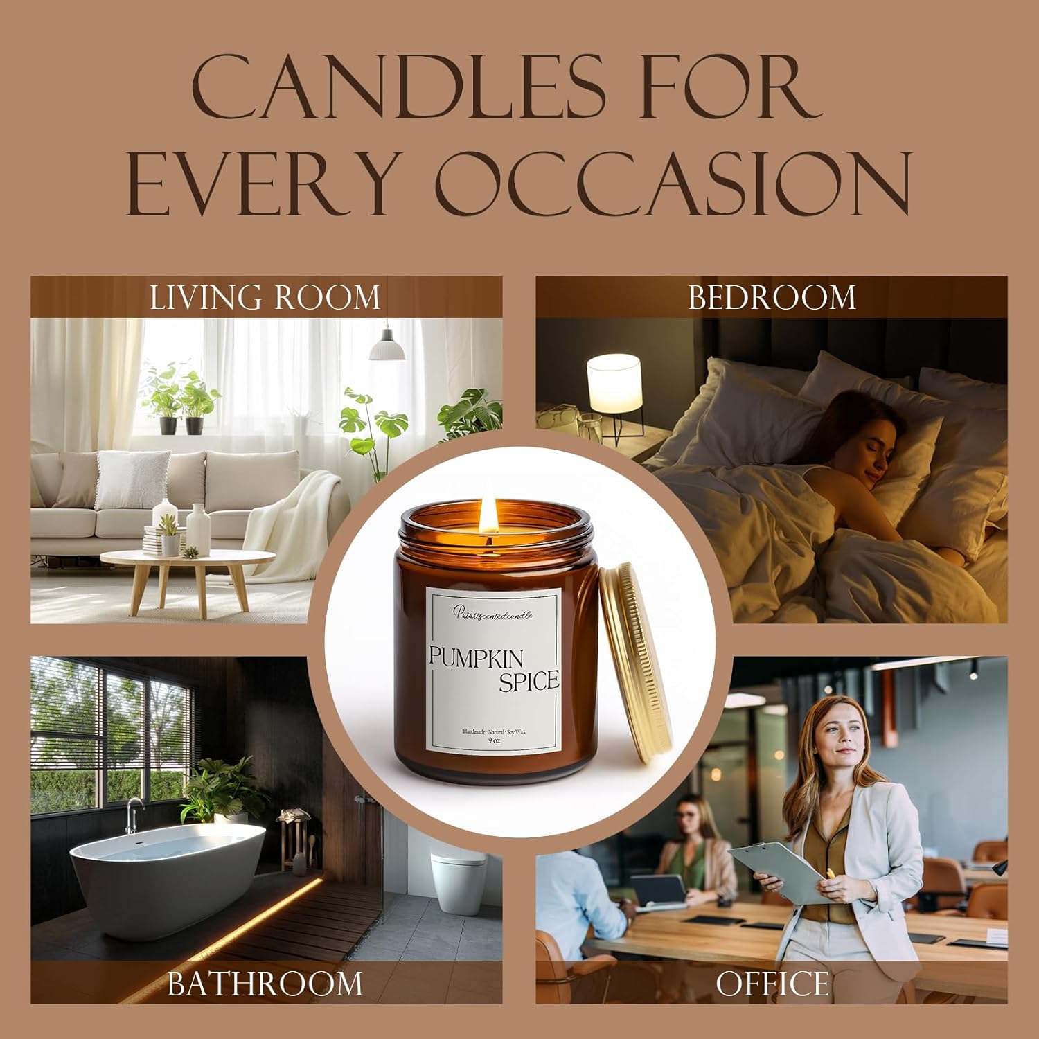 Pumpkin Spice Scented Candles for Home, Natural Soy Wax Aromatherapy Non Toxic Pumpkin Fall Candle Gifts for Women Men, Autumn Amber Glass Jar Candle Decoration for Halloween Holidays (9oz