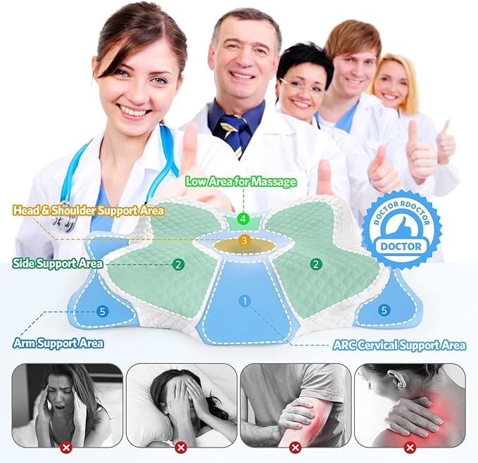 Memory Foam Cervical Pillow, Multifunctional Ergonomic Contour Pillows, Orthopedic Pillow for Neck and Shoulder Pain Relief, Washable Pillowcase, for Side Back Stomach Sleepers