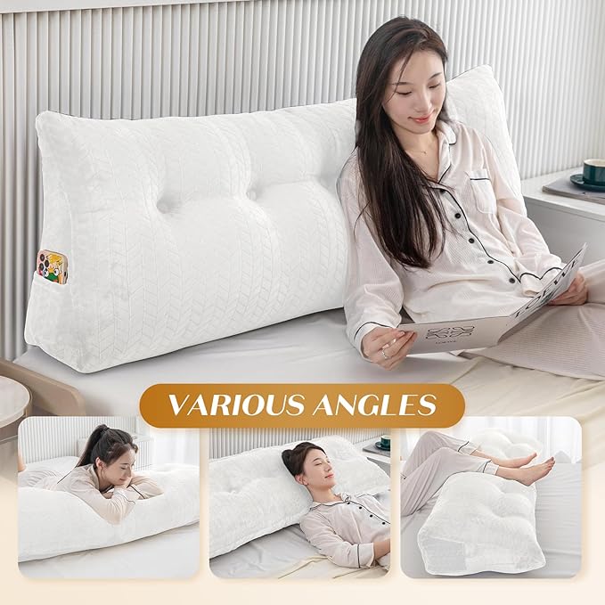 Triangular Wedge Headboard Pillow Large Bolster Bed Rest Reading Pillow Backrest Positioning Support Bolster Cushion with Removable Cover
