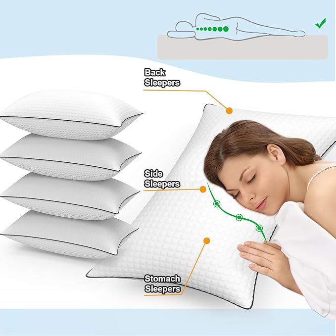 Bed Pillows for Sleeping Standard Size Set of 4,Cooling Breathable Pillows for Side and Back Sleepers Down Alternative Filling Luxury Soft