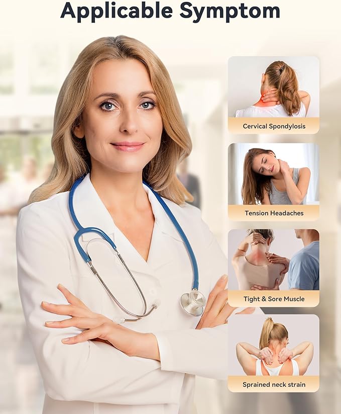 Heated Neck Brace Cervical Collar - Neck Support Brace with Heating Pad, Soft Foam Wraps Keep Vertebrae Stable and Aligned for Relief of Cervical Spine Pressure for Women & Men (S Size) Blue