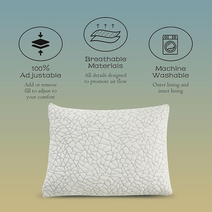 Shredded Memory Foam Pillow for Sleeping, Cooling Bed Pillows King Size, Adjustable Soft and Firm Pillows or Side, Back, Stomach Sleepers with Washable Removable Bed Pillow Cover