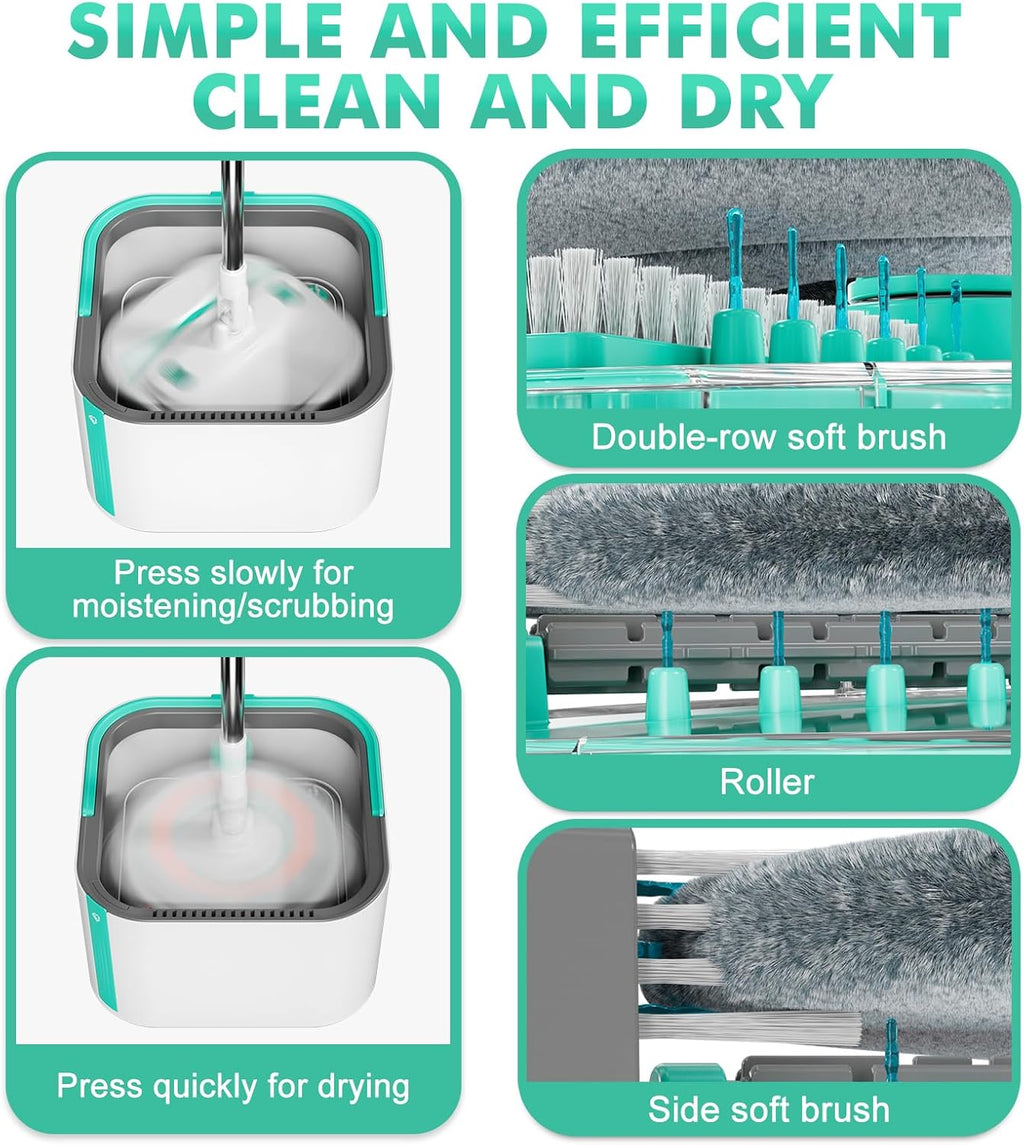 Upgraded Spin Mop and Bucket Self-Standing Mop Bucket Separate Dirty and Clean Water System Self Wringing 360° Rotating Clean Mop and Bucket Set with14Pads Mop-Blue