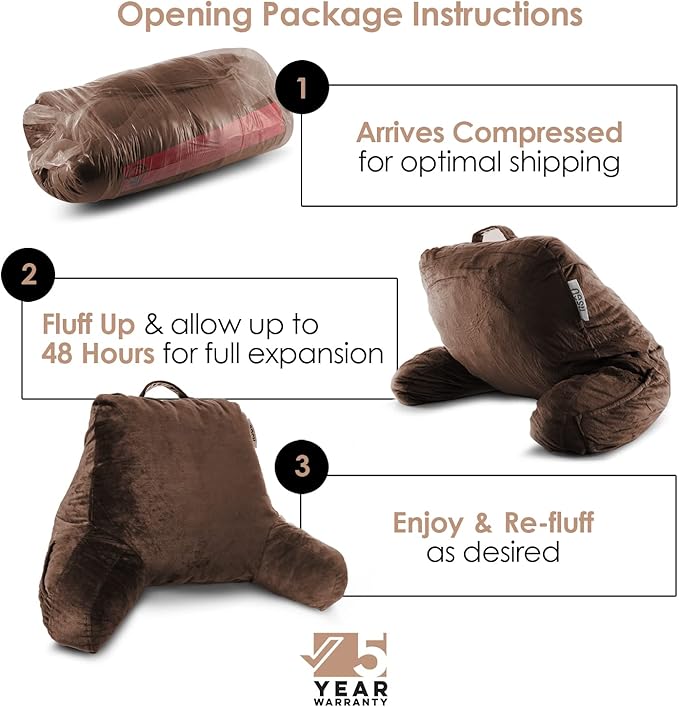 Nestl Reading Pillow for Kids, Small Bed Pillow, Back Pillow for Sitting in Bed, Memory Foam Chair Pillow, Reading & Bed Rest Pillows, Chocolate Brown Back Pillow for Bed, Arm Pillow with Pockets