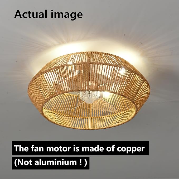 Small 20" Boho Reversible DC Ceiling Fan with Light Fixture and Remote Control, Enclosed Cage Flush Mount Caged Low Profile Fandelier for Nursery Office Dining Room Indoor Kitchen Bedroom