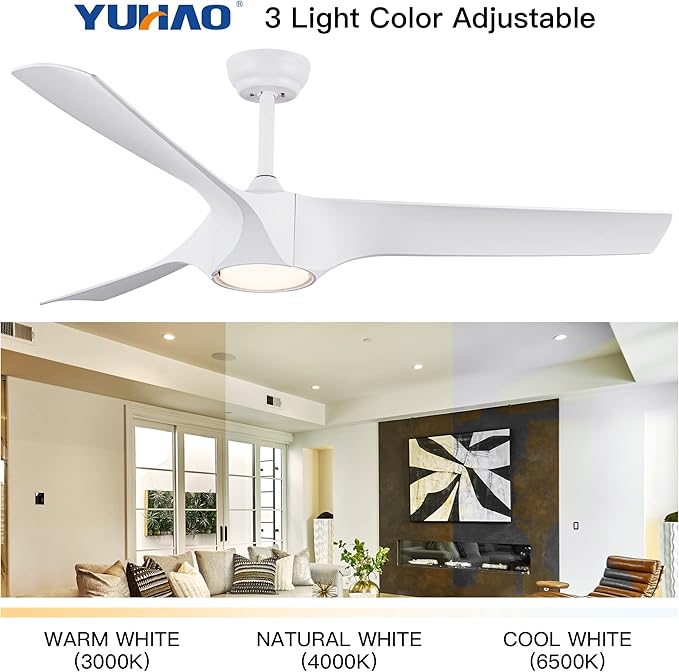 NicBex Ceiling Fan 56 Inch Modern Ceiling Fans with Integrated LED Light and Remote Control Double Finish Ceiling Fan with 3 Wood Blades for Living Room, Bedroom, White