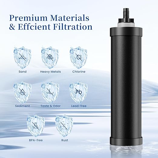 2.25G Gravity Water Filter System, NSF/ANSI 42&372 Standard, 304 Stainless Steel Countertop System with 2 Carbon Filters, Reduce 99% Chlorine and Lead