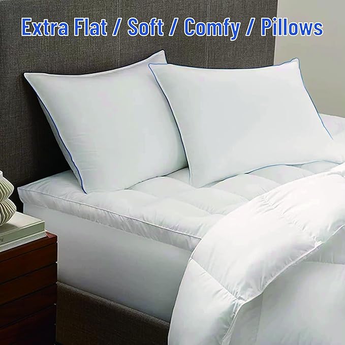SILUI Extra Flat Soft Thin Pillows Standard Size Set of 2 Pack Bed Pillow with Down Alternative Fill for Side Back Stomach Sleepers, 20x26 Inches