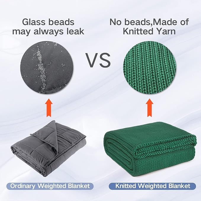 Knitted Weighted Blanket(Green 50"x60" 7lbs),Home Décor Cooling Throw Blanket for Hot Sleepers,Hand Made Chunky Knit Heavy Blanket Use on Twin Size Bed