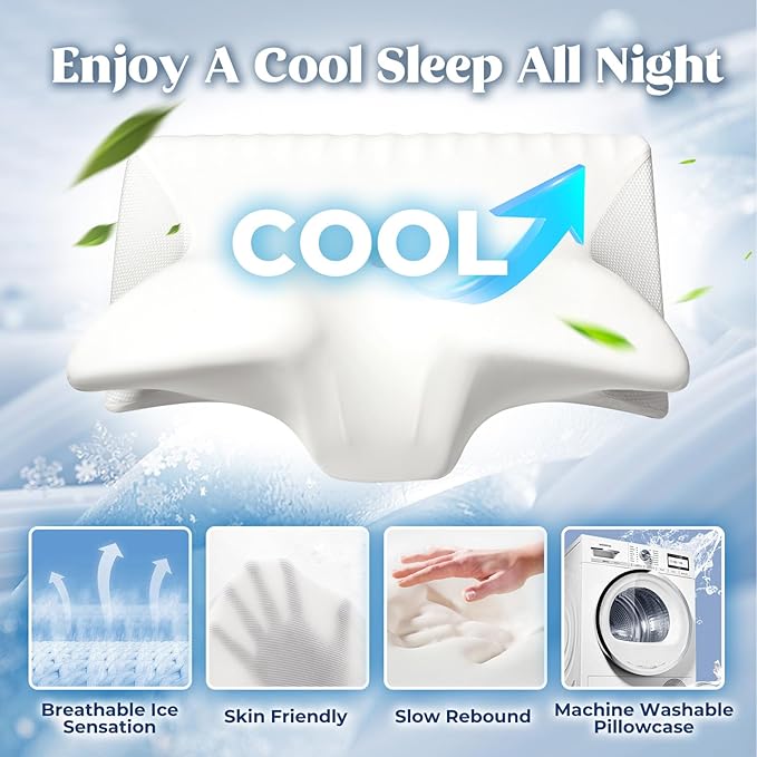 Cervical Pillow for Neck Pain Relief, Cooling Contour Memory Foam Pillows Support Odorless Ergonomic Neck Pillow Adjustable Orthopedic Bed Pillow for Side Back Stomach Sleeper with Pillowcase