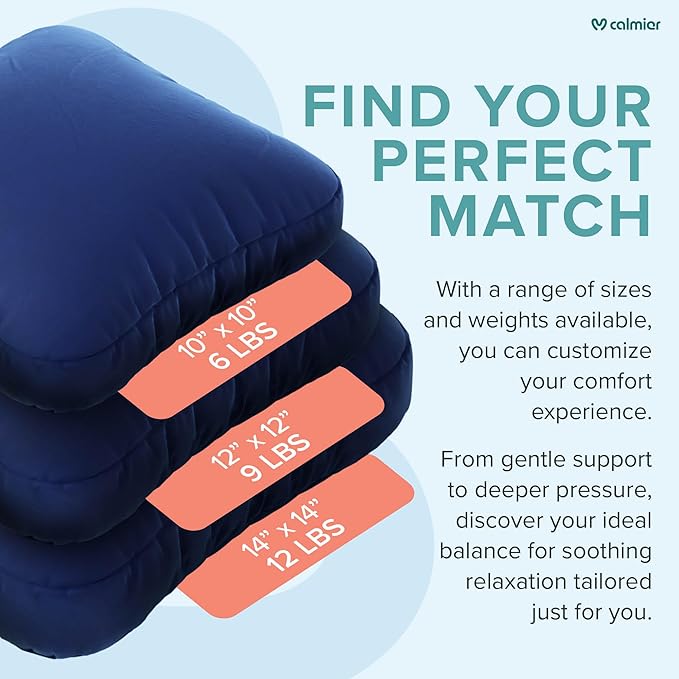 Calmier - 9 lb Sensory Weighted Pillow - Glass Bead Filled Hug Pillow - Ultra Plush Cozy Weighted Pillows for Adults and Kids - Child Sensory Pillow - Weighted Lap Pad (Blue - Minky, 9 LBS)