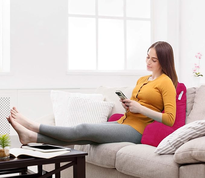 Nestl Reading Pillow Standard Bed Pillow, Back Pillow for Sitting in Bed Shredded Memory Foam Chair Pillow, Reading & Bed Rest Pillows Hot Pink Back Pillow for Bed, Bed Chair Arm Pillow with Pockets