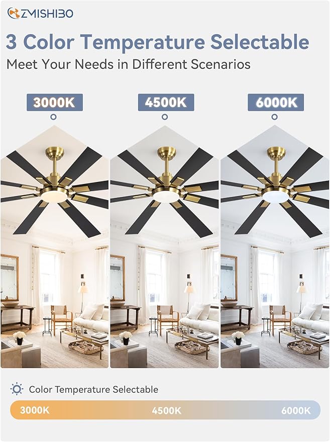 72 inch Black and Gold Ceiling Fans with Lights and Remote, Indoor/Outdoor Ceiling Fan for Patio Living Room, 6 Speed Reversible Quiet DC Motor, 3 CCT, Dual Finish Blades