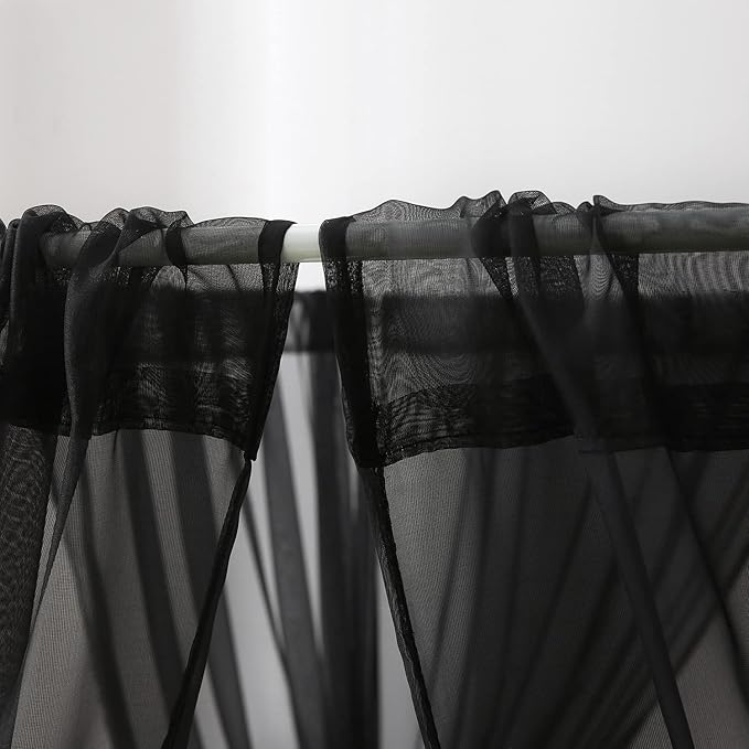 Chiffon Black Bed Canopy Queen Size, Gothic Style Girls Canopy Bed Curtains, 4 Post Bed Curtains for Adult Room Decor