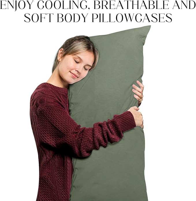 Soft Body Pillow Cover/Pillowcases 60 x 21 Inch, WINKAURA Premium Unique Long Pillow Case for Bed Fits 54x20 Pillow, Envelope Closure, Army Green