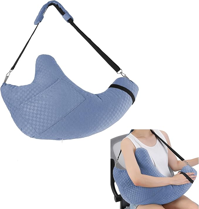 Shoulder Surgery Pillow, Rotator Cuff Pillow for Side Sleeper, Shoulder Pain Relief Removable with Shoulder Strap Support Arm Pillow for Side Sleep and Post Surgery (Light Blue)