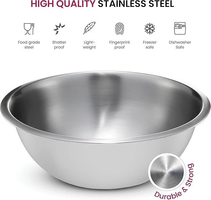 FineDine Stainless Steel Mixing Bowls (Set of 5) Stainless Steel Mixing Bowl Set - Easy To Clean, Nesting Bowls for Space Saving Storage, Great for Cooking, Baking, Prepping