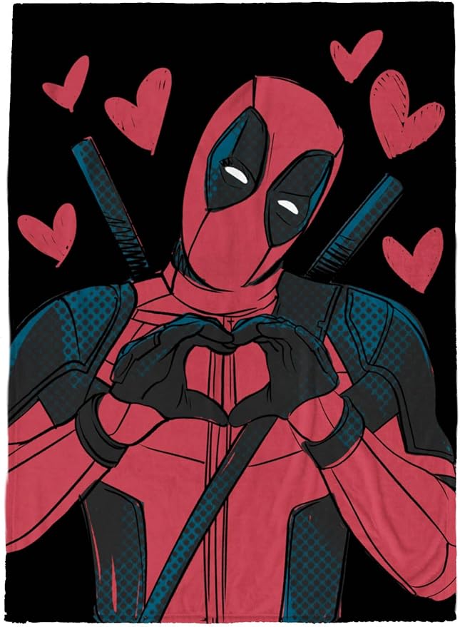 Marvel Deadpool Hearts Plush Throw Blanket - Measures 50 x 70 inches, Red and Black Super Soft Lightweight Fleece Bedding
