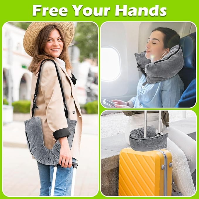 Travel Neck Pillow Stuffable with Clothes,Stuffable Neck Pillow for Traveling,Fillable Travel Neck Pillow Extra Storage Bag,Soft Velvet Neck Pillow Case Cover,Packable for Airplane Travel Essentials