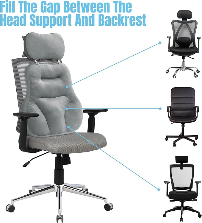 HOMBYS Neck Support for Short-Back Office Chair, Soft Headrest Pillow Lumbar Support for Neck Pressure Relief Improved Posture for Working Chair, Car and Travel, Light Grey