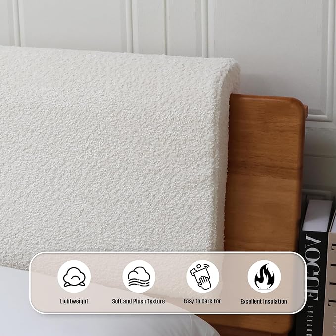 2PCS Dorm Bed Hanging Wood Headboard Back Cushion, Pillow with Removable Berber Fleece Cover, Upholstery Reading Cushions for Bedroom (Ivory)