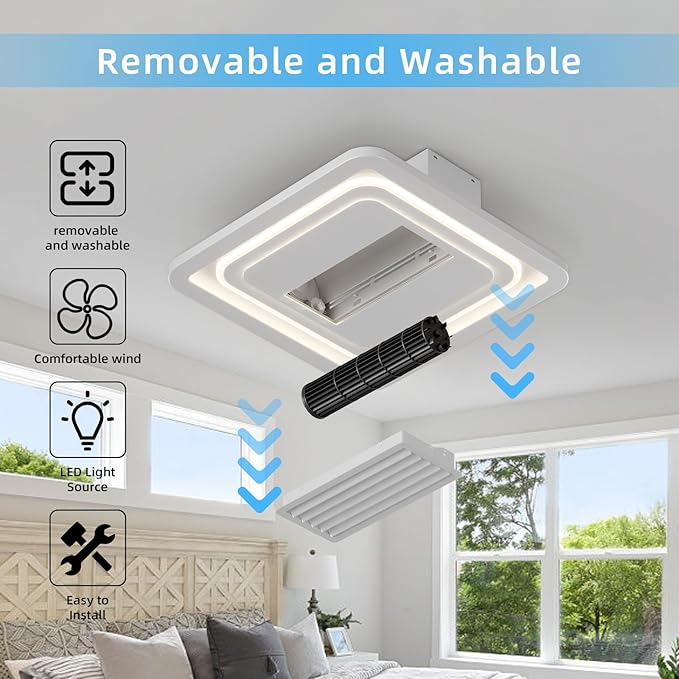 21 Inch Speed Bladeless Ceiling Fan,LED Ceiling Lights with Fan,Remote Control Enclosed Flush Mount Ceiling Fan With Timming,Low Profile Ceiling Fan With Light,3000-6000K, 6 Wind Speed