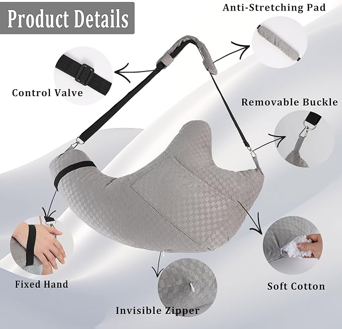 Shoulder Surgery Pillow, Rotator Cuff Pillow for Side Sleeper, Shoulder Pain Relief Removable with Shoulder Strap Support Arm Pillow for Side Sleep and Post Surgery (Light Grey)