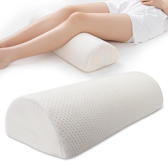 Half Moon Bolster Knee Pillow, Back Pain Relief Memory Foam Leg Pillow, Semi Roll Round Lumbar Leg Wedge for Side Sleepers - Reducing Head Neck Spine Hip Pressure - M