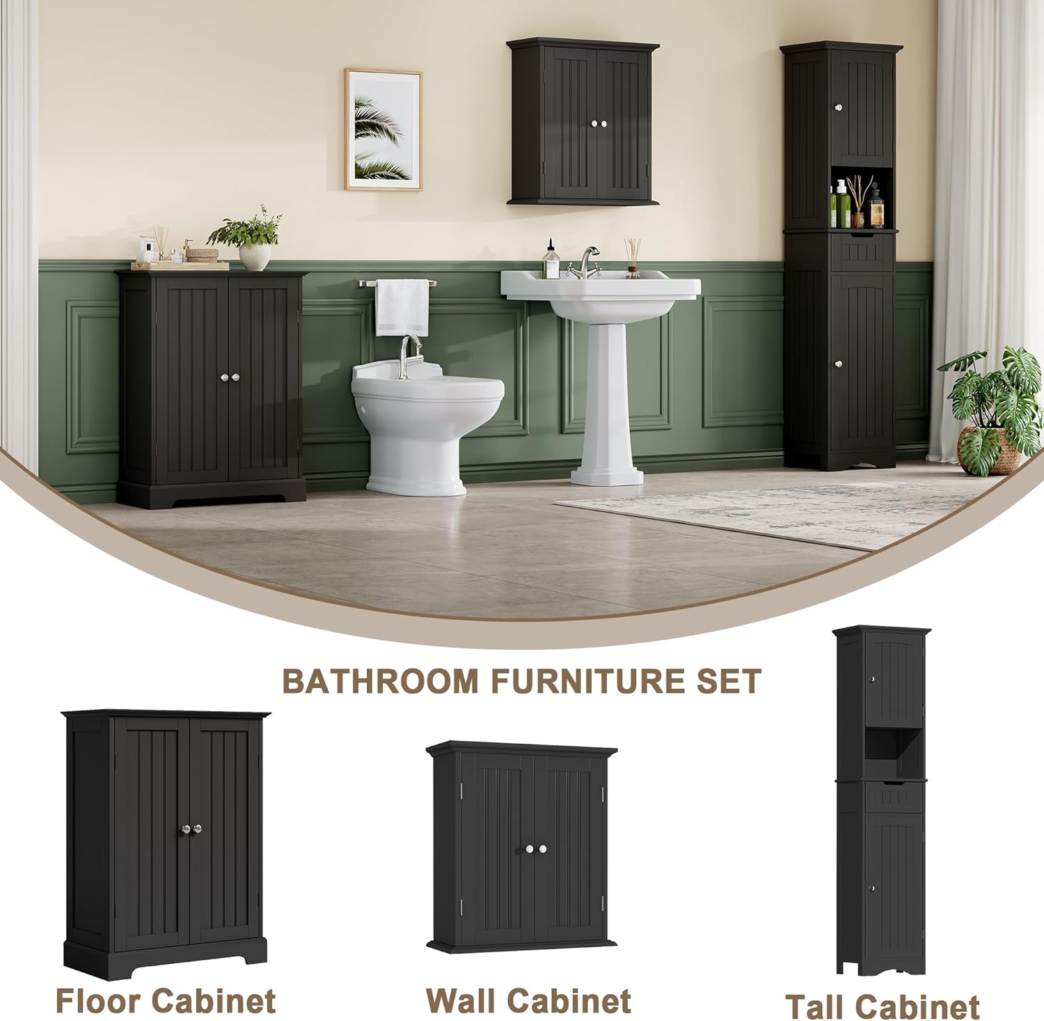 ChooChoo Bathroom Floor Cabinet, Modern Bathroom Storage Cabinet with 2 Doors and Adjustable Shelves, Freestanding Cupboard for Living Room, Black