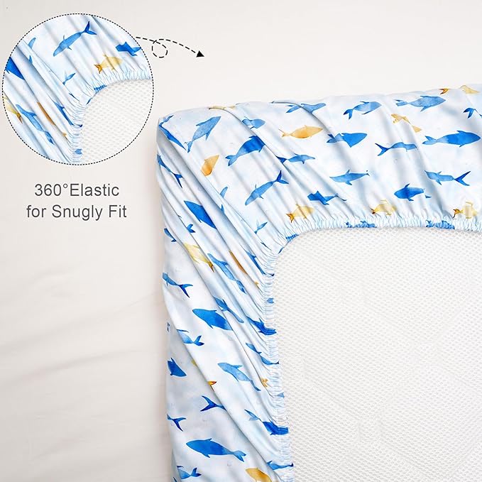 3 Pack Bassinet Sheets, Ultra Soft Breathable Comfortable Baby Sheet Set for Boys Girls Neutral, Univeral Fit for Most Cradle and Bassinet Mattress, Whale