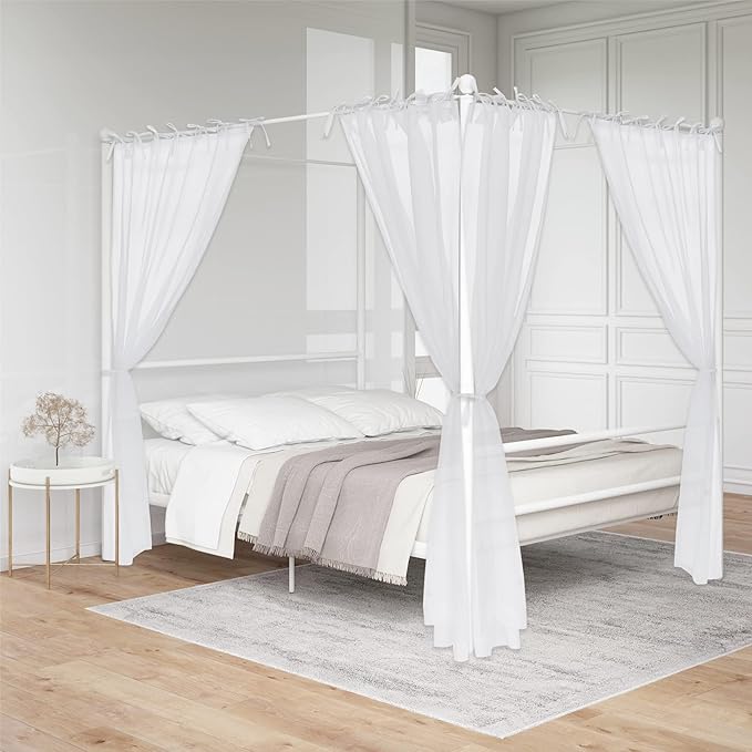 KGORGE Canopy Bed Sheer Curtains for Queen/King/Twin/Full Size, 8 Panels for Girls Boys Adults Bed, Home Bedroom Decor (White, 45 inch Width X 84 inch Length)