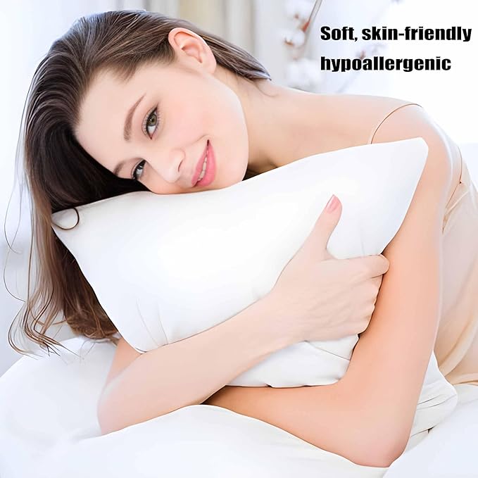 Thin Flat Soft Bed Pillows Standard Size Set of 2 Pack for Sleeping 20"x26", Hypoallergenic Skin Friendly Microfiber Filling Machine Washable