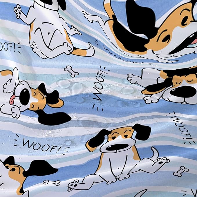 AILONEN Cartoon Dog Shower Curtain,Funny Beagle Active Dog Printed Shower Curtain, 48" W*72" H Waterproof Happy Cartoon Pet Dog Curtain with Grommets and 12 Hooks