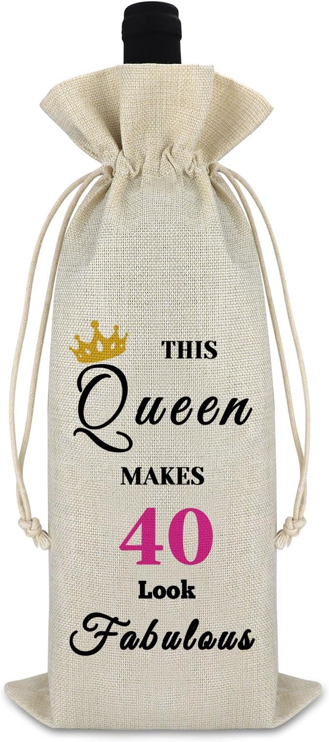 40th Birthday Gift Forty Birthday Gift for Women Mom 40th Female Milestone Gift Turning 40 Years Old Gift Drawstring Wine Wrap Bag Christmas Birthday Valentine's Day Gift for Sister Teacher Friend