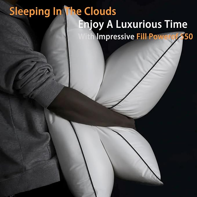 Luxury Hungarian White Goose Down Pillows Queen Size - 550 Fill Power - 460 Thread Count Cotton Blend Shell - Ultra Soft and Comfortable Sleep Pillows - 2 Pack (20" x 28")